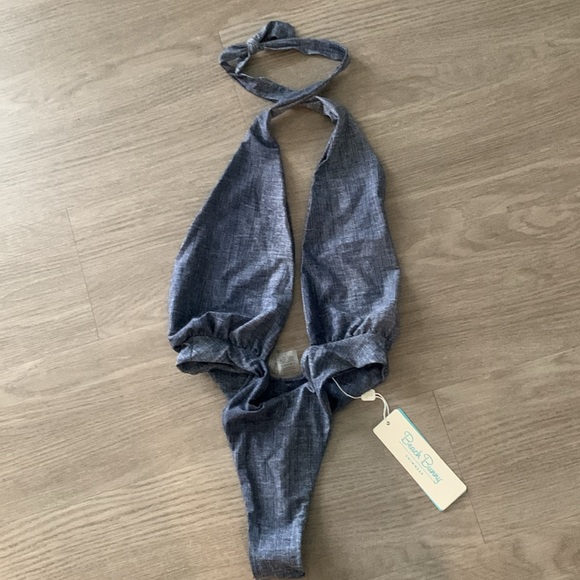 NEW Beach Bunny Lex Monokini One Piece Swimsuit Blue Denim Print - Picture 4 of 5